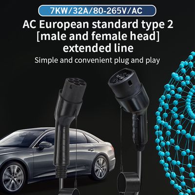 European Standard AC Type2 32A 7kw Male & Female Extension Cables for Electric Car, EV Charging Cable, EV Cable image 2
