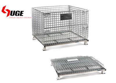 Galvanizing Strong Large Safety Warehouse Logistic Foldable Stackable Heavy Duty Wire Steel Pallet Cage with Lid, Warehouse Container, Folding Wire Cage image 4