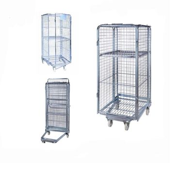 Galvanized Metal Retail Supermarket Express Delivery Logistic Storage Foldable 4 Sides Roll Container Warehouse Storage Trolley Cage, Roll Pallet Trolley, Cargo Storage Cage Trolley image 5