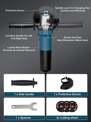 860W 115/ 125mm Electric Power Angle Grinder with 2-Position Auxiliary Handle Spanner, Safety Guard for Grinding, Cutting Wheels (AG003), Electric Angle Grinder, Angle Grinder image 2