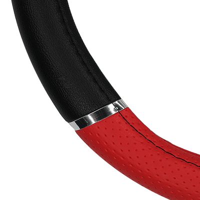Black & Red Stylish Car Vehicle PVC Faux Leather Anti-Slip Steering Wheel Wrap Cover, Steering Cover, Wheel Cover image 2