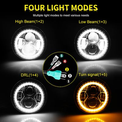 DOT E-Marked Turn Signal DRL Halo Ring High Low Beam Angel Eyes 75W 7 Inch LED Headlight for Wrangler, LED Motorcycle Headlight, LED Headlight image 3