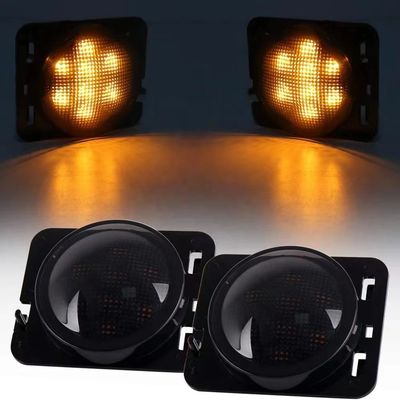 Newst Front Grill Light LED Front Blinker Amber Yellow with White Halo LED Fender Smoked Turn Signal for Jeep Accessories, LED Front Grill Signal Light, LED image 5