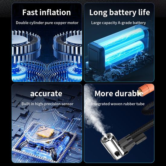 Tire Inflator Pump Jump Starter Fast Inflate with Dual Cylinder 3 in 1 image 2