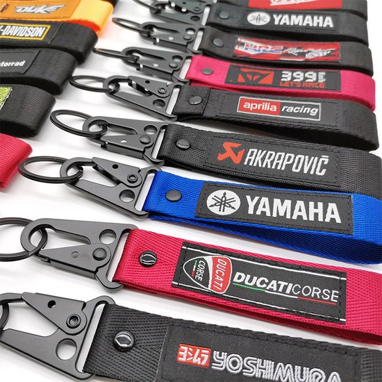 Factory for Motorcycle Key Chain Car Embroidery Woven Fabric Strip Fabric Textile Trailer with Lanyard image 3