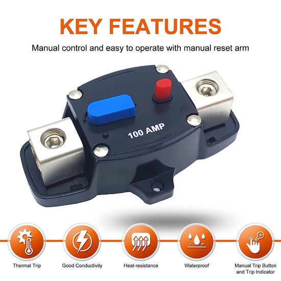 250 AMP Circuit Breaker with Manual Reset, 12-48 Volt DC, 0-8 Gauge Trolling Motor Car Stereo Audio Inline Fuse Block Holders Inverter image 4