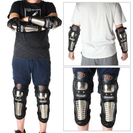 Knee Pads Motorcycle - 4PCS Adults Alloy Steel Motorcycle ATV Motocross Elbow Knee Shin Guards Protector Motocross Racing/Adult image 6