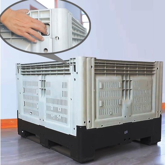 Foldable Large Container Heavy Duty 1200X1000X975 Latest Model Industrial Plastic Pallet Box Stackable image 2