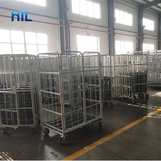 Customized Collapsible Nestable Wire Mesh Roll Container with Plastic Base image 5