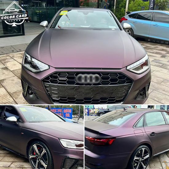 1.52*18m Scratch-Resistant Matte Car Wrap Auto Ultra Dumb Black Phantom Purple Vinyl Wrap image 4