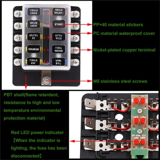 6 Ways Fuse Box Waterproof Blade Fuse Box Holder with LED Indicator for Car Boat Marine Caravan image 5