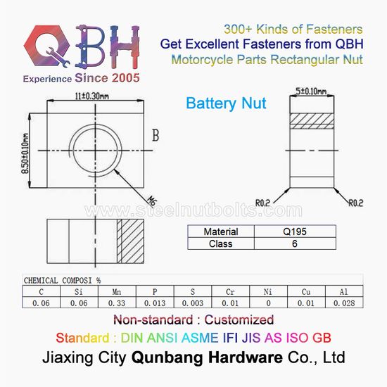 Qbh 4.8 Plain M5 M6 Rectangular Motorcycle Battery Bolts and Nuts Units image 4