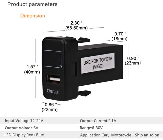 5V 2.1A Car USB Charger Socket with Digital Voltmeter Adapter for Toyota Vigo image 5