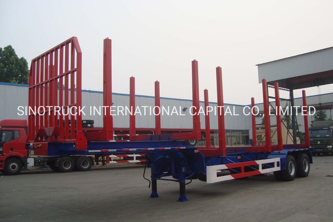 3axles 60t Logging Flatbed Semi Trailer Truck with Log Pillar for Indonesia