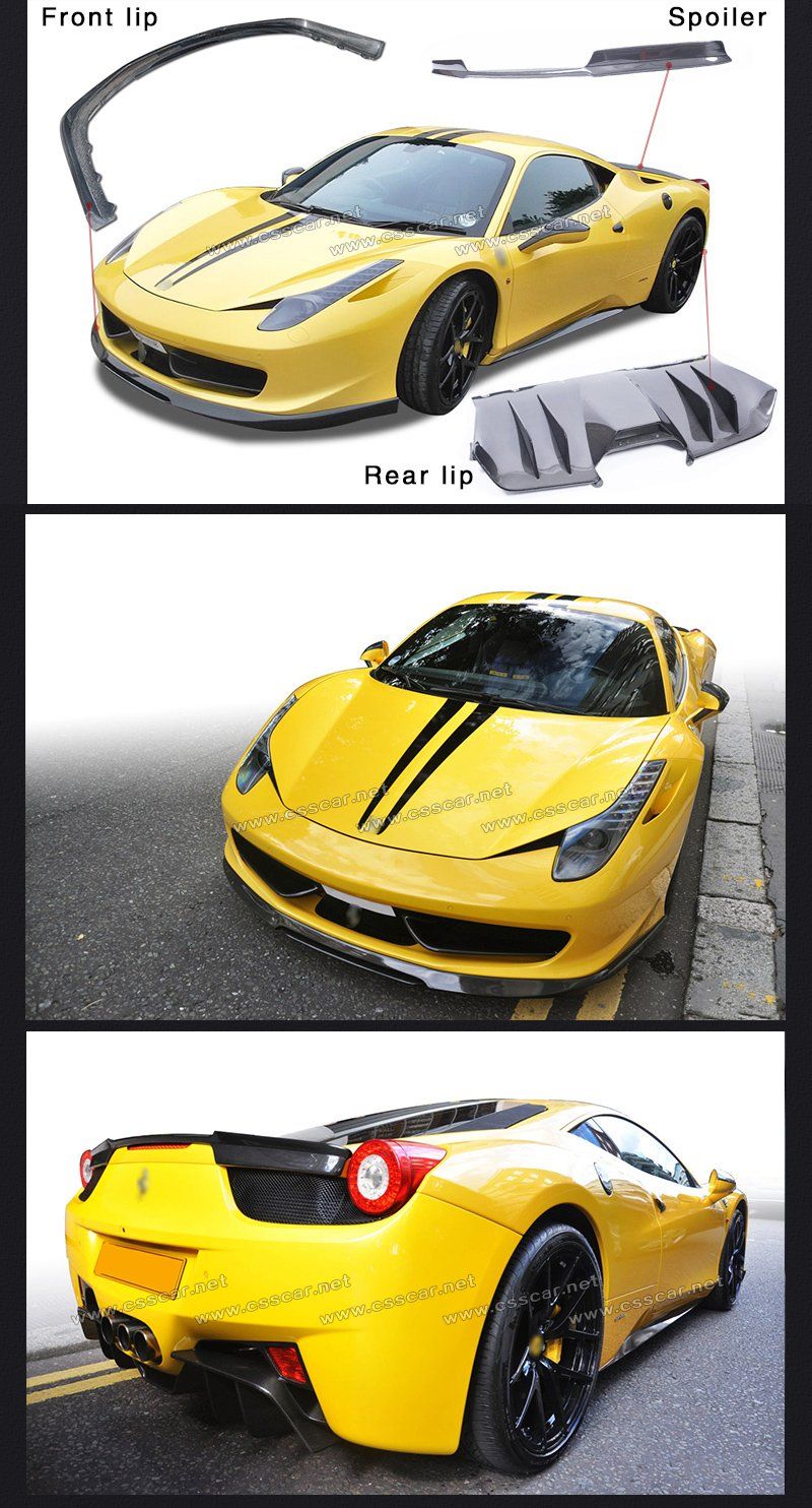 Vors Style Small Body Kit for Ferrari 458 High Glossy Carbon Fiber Front Rear Lip Spoiler