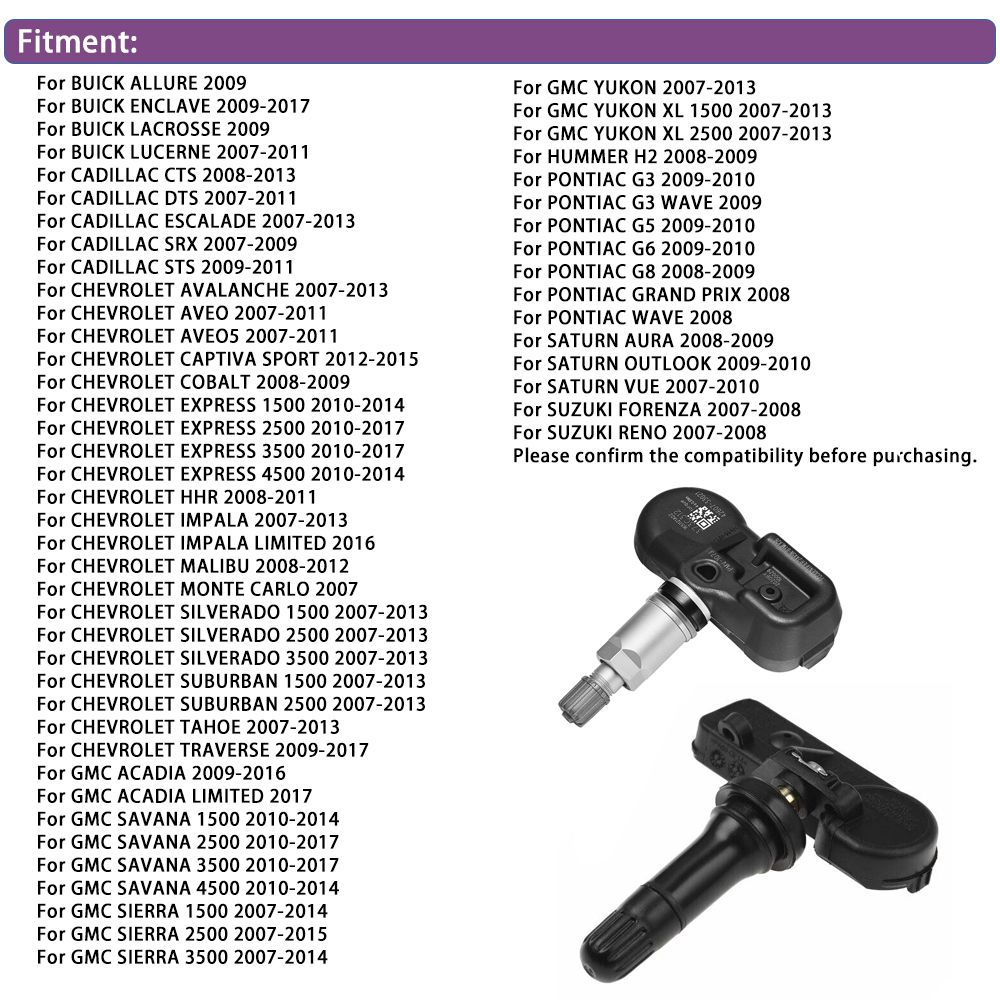 Universal TPMS Sensor Programmable Autel TPMS433/315MHz Tire Pressure Mxsensor