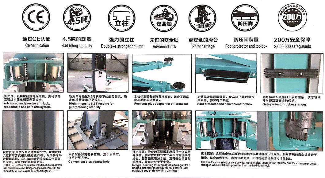 Two Post Base Plate Car Lift CE Vehicle Lelevator Lifting Machine 3500kg 4000kg Hydraulic Car Lift