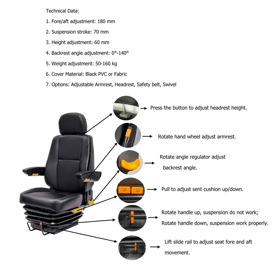 Leather Cover Air Suspension Driver Bus Seat