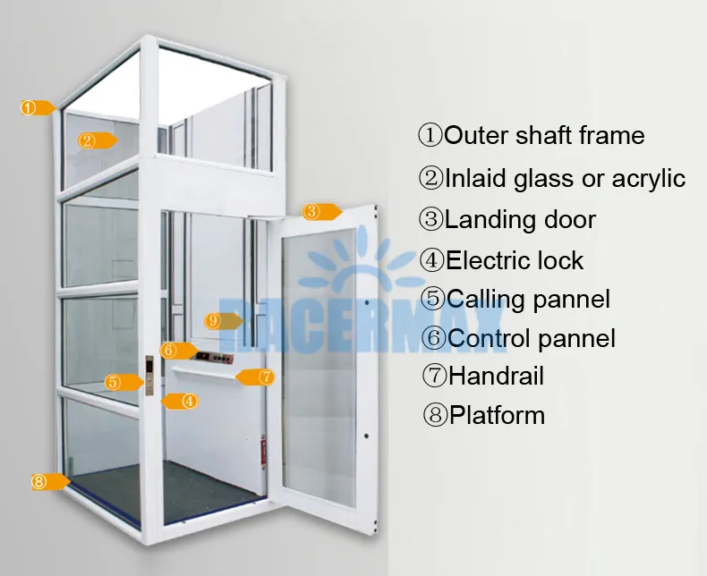 High Quality Residential Elevator Small Home Lift House Lift Stainless Steel Elevators