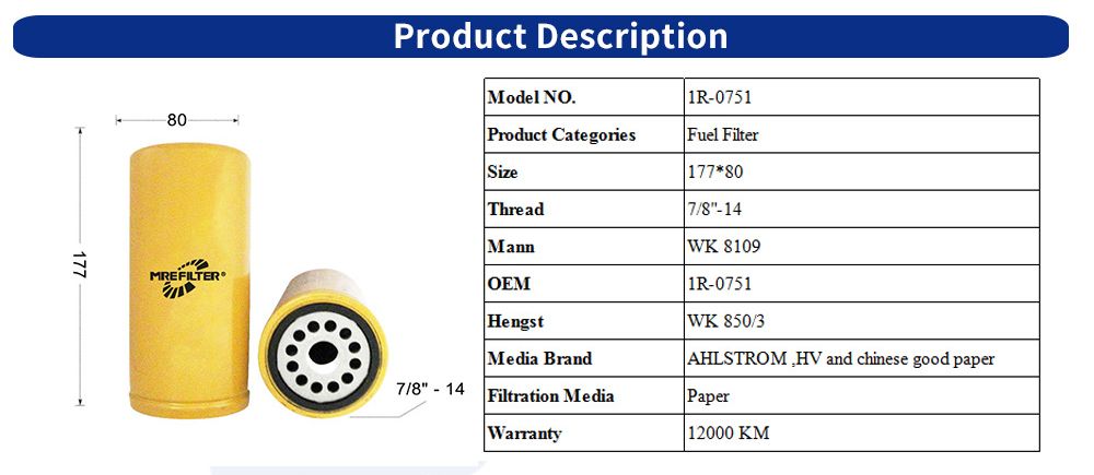 Auto Parts Truck Fuel Filter for Engines 1r-0751 Wk850/3 Bf7530-Mpg Bf7634 Bf7632 P171421 P551314 P551315