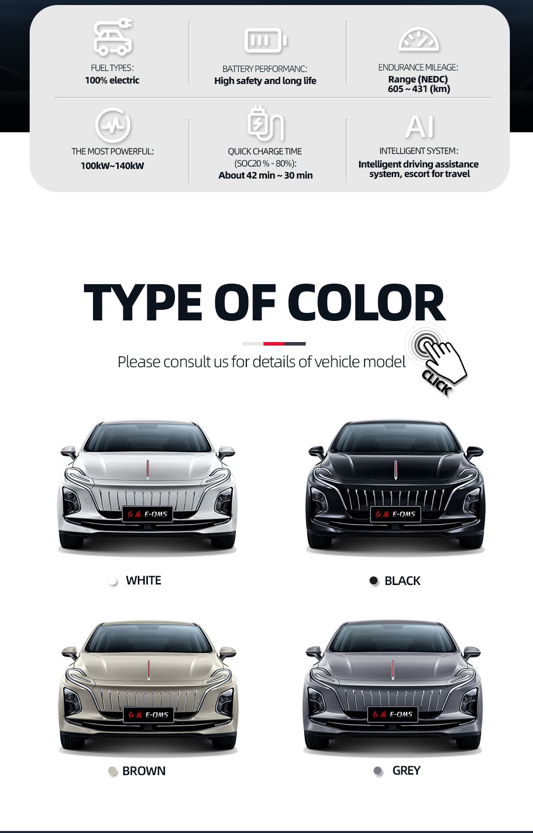 High Quality Hongqi E-Qm5 Pure Electric Car New Energy Vehicles Electric Sedan for Sale 2023 New Edition with 620km Range Electric Vehicle