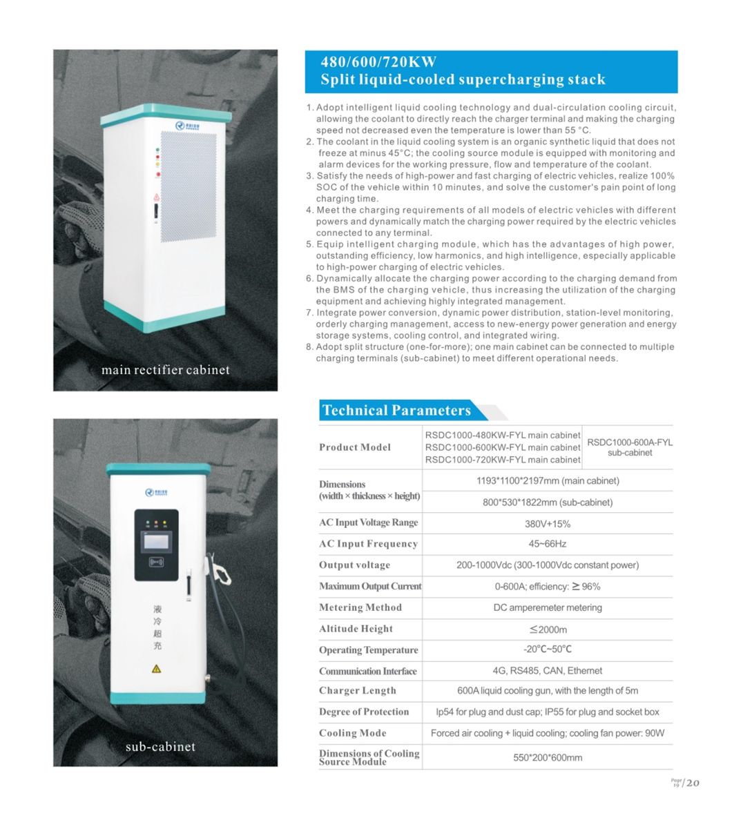 High Proformance 720kw Spilt Type Liquid-Cooled Super Fast DC Charger Electric Car Charging EV DC Charging Station