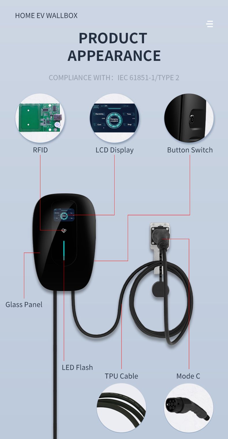 Level2 EV Charger IEC 62196 Type2 Plug EV Charger 11kw