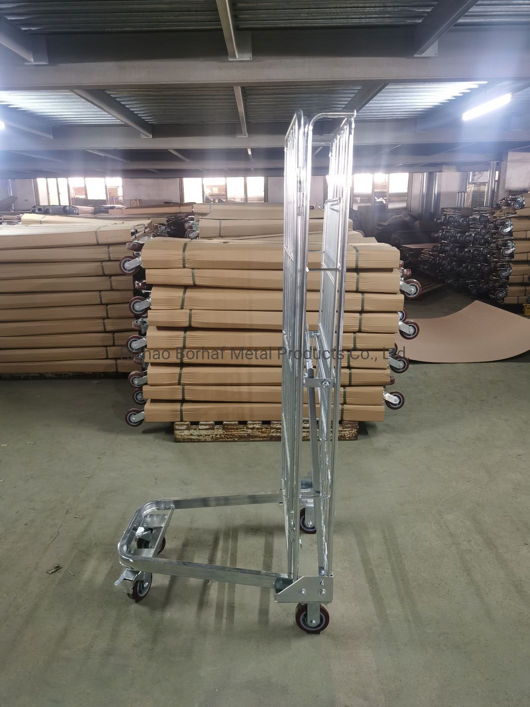 Folding Welded Nesting Wire Mesh Shelf Collapsible Full Security Roll Container Cage Hand Trolley for Material Handling, Warehouse Storage, Smart Logistics