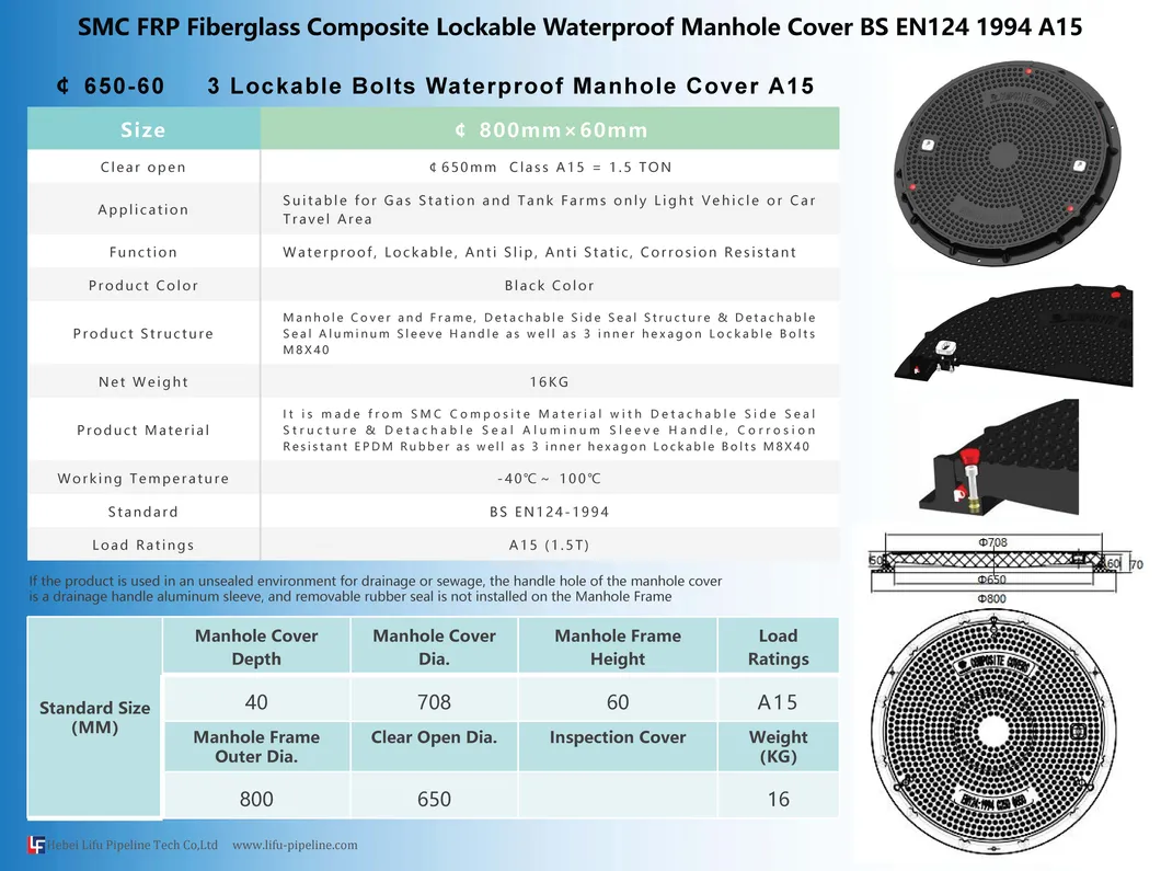 High Quality Clear Open 650mm SMC Sealed and Loking Manhole Cover and Frame Composite Waterproof Heavy Duty Manhole Cover FRP Lockable Access Covers