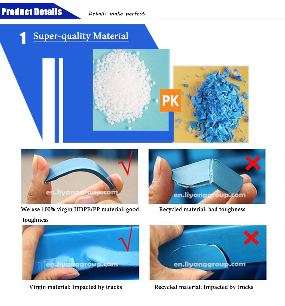 High Quality HDPE 6 Runners Flat Surface Heavy Duty Large Warehouse Storage Plastic Pallet