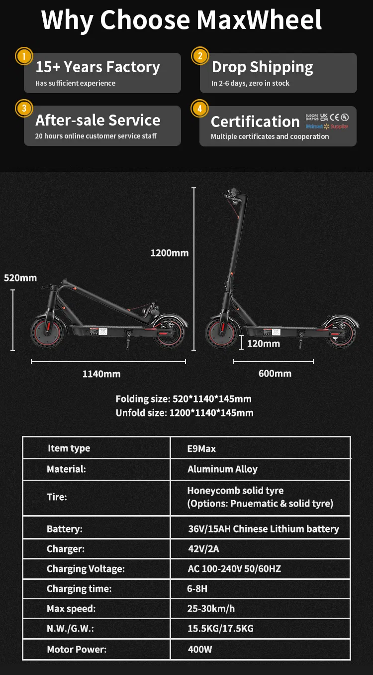 10inch 500W 15ah Self-Balancing Electric Scooter for Adult (E9 MAX)