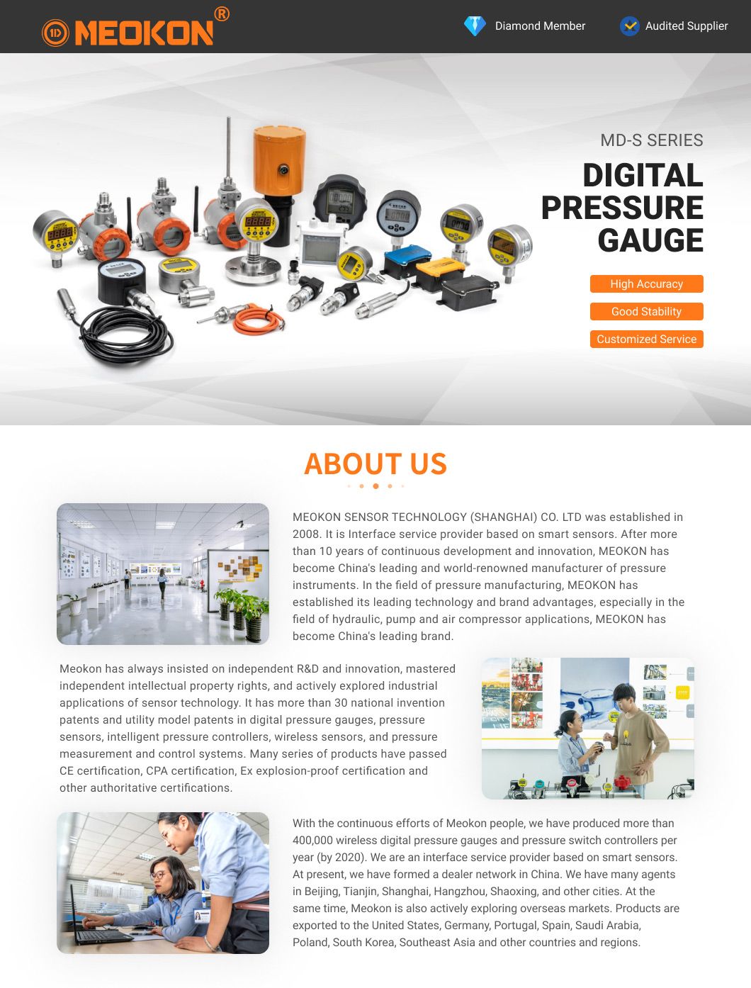 Meokon Control Pressure Sensor for Water Treatment Industry
