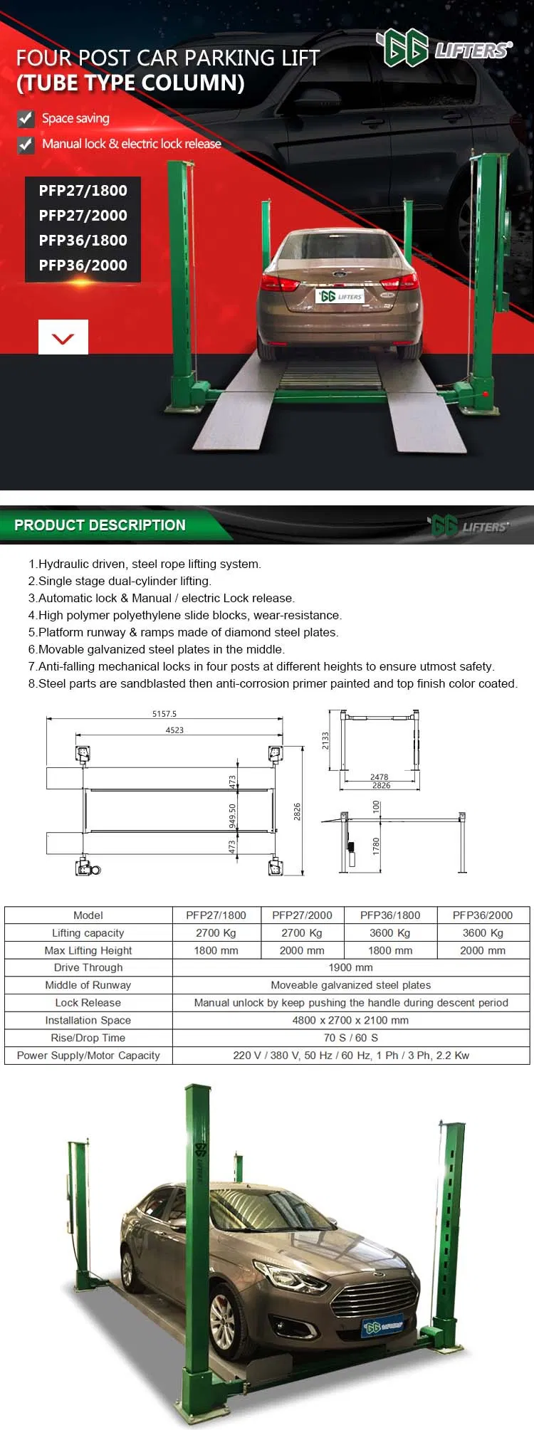 Chain Type Hydraulic Four Post Car Parking Lift