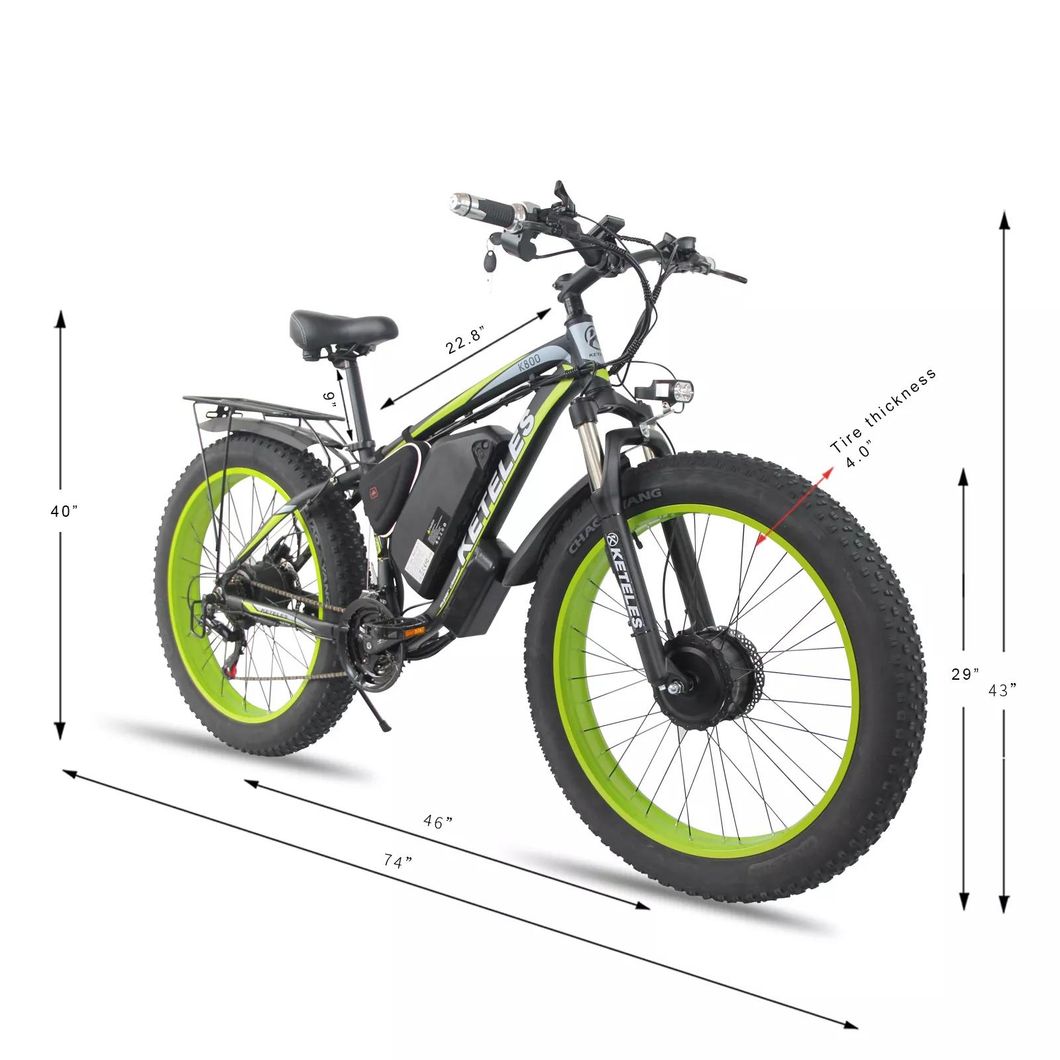 K800 1500W 17.5ah Two Wheel Drive E-Bike 26"X4.0" Fat Tire Dual Motor Electric Bike