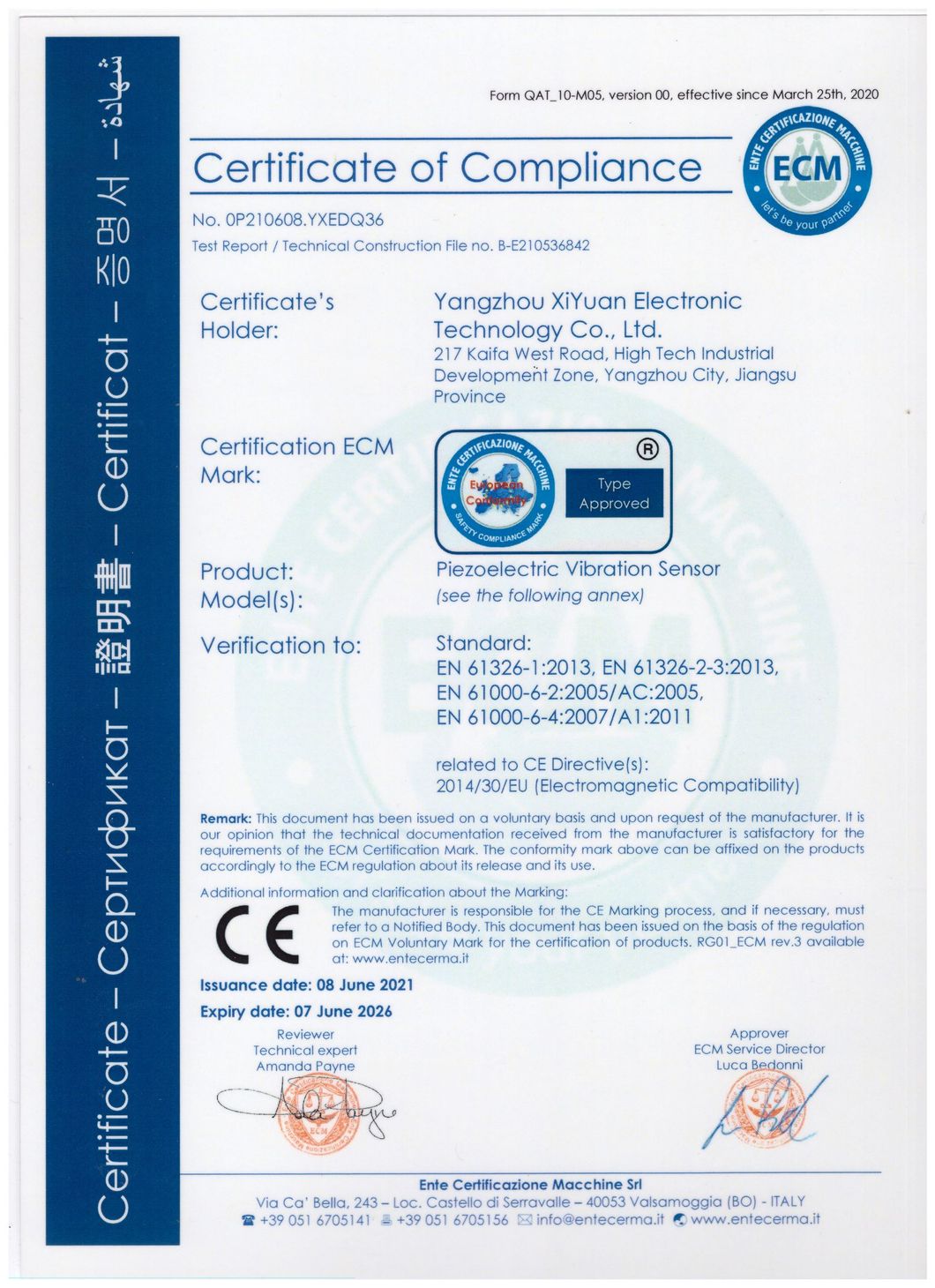 Wide Frequency Response PE ISO9001 Single Axis Piezoelectric Acceleration Sensor (A11C10)