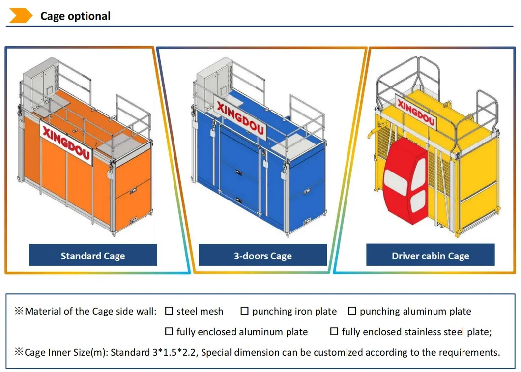 Lifting Speed 0-60m/Min with Mast Section Construction Hoist