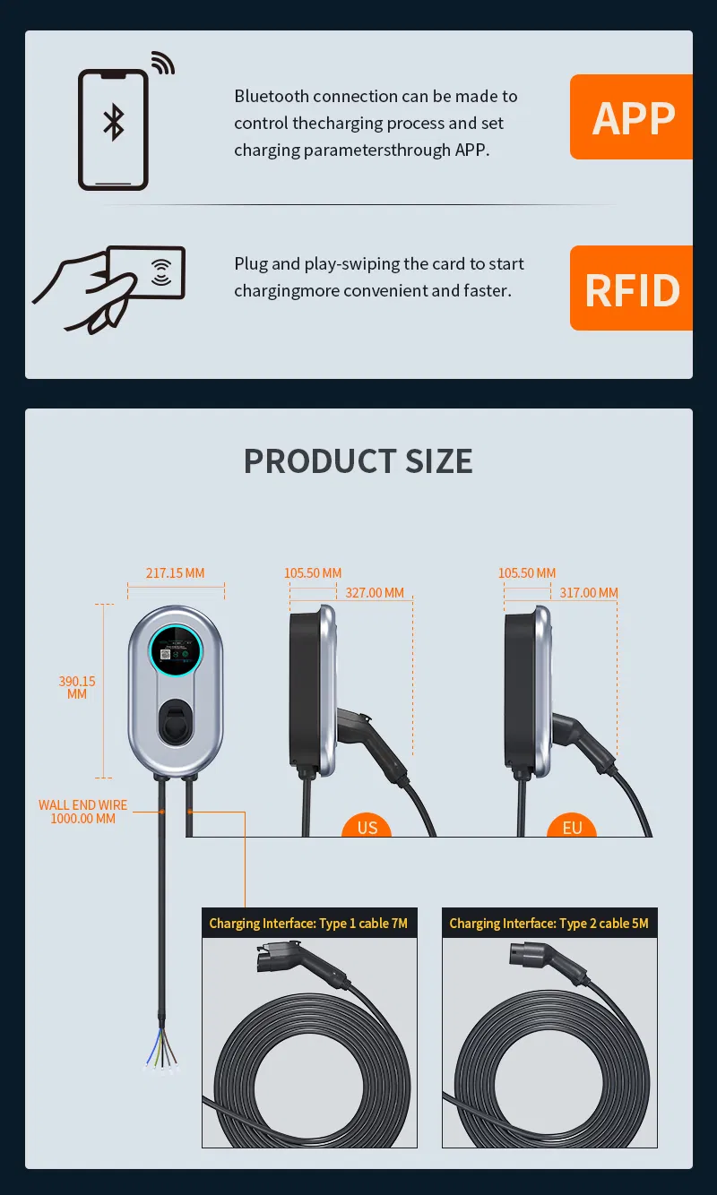 Fast Home EV Charging Station Two-Year Warranty Available 3.5/7/11/22kw Portable EV Charger