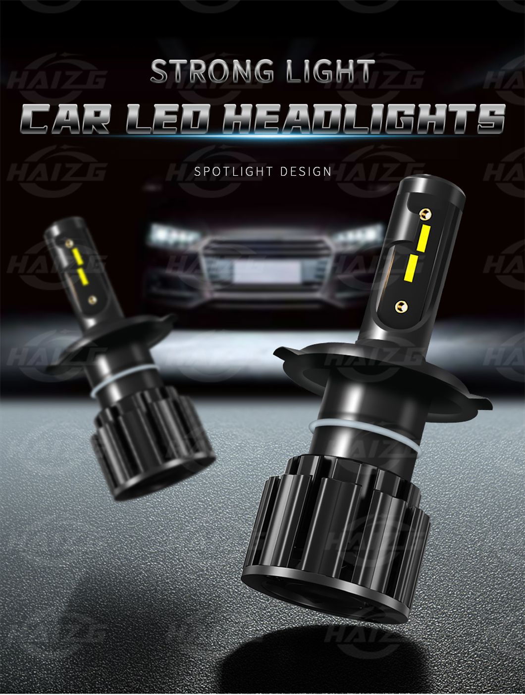 Haizg Wholesale Auto Lighting System H4 H11 H7 9005 9006 LED Headlights 50W 10000lm LED H4 Headlight