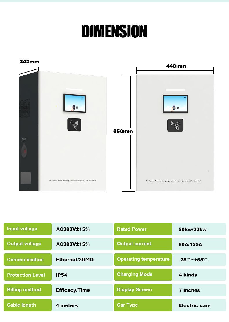 Wall-Mounted Type Charger 30kw DC Electirc Vehicle Charging Station