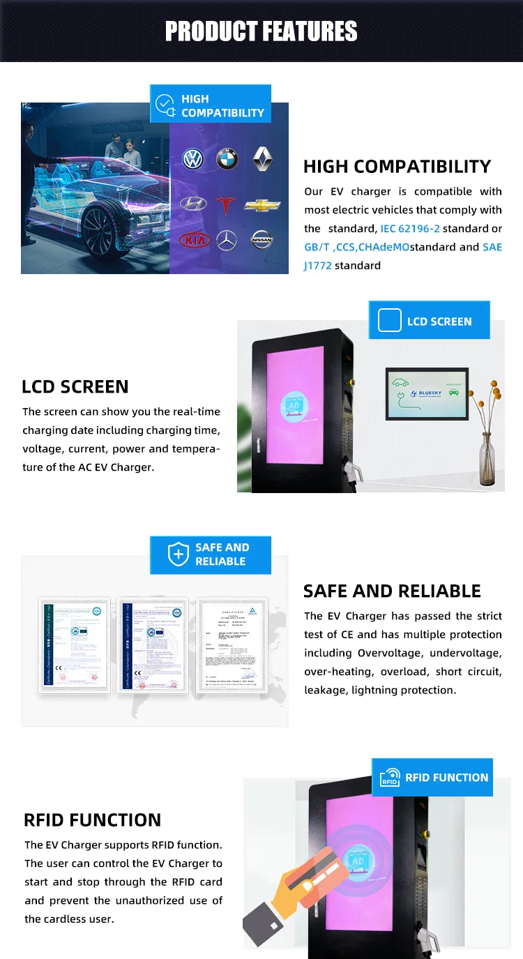 Bluesky 120kw DC EV Charger Ocpp1.6 CCS Chademo 55 Inch Media Player TUV