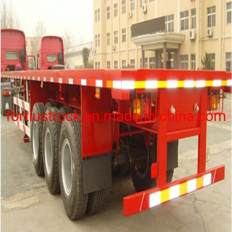 China Manufacturer 3 Axle 20FT, 40FT Flat Bed Container Trailer 40ton 60 Tons Capacity Flat Bed Semi Trailer