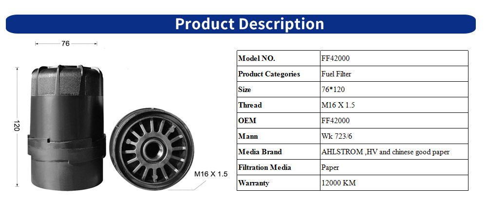 Auto Spare Parts Supplier Price Truck Engines Fuel Filter for Hyundai Excavators Loaders FF42000