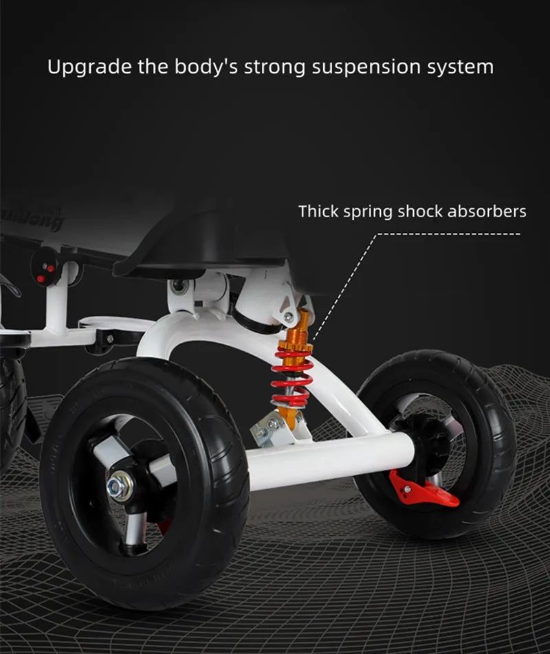 New Kiddie Pushbike Titanium Wheel 4-in-1 Plastic Baby Tricycle Reclining Rotating Seat with Colored Lights and Music Box
