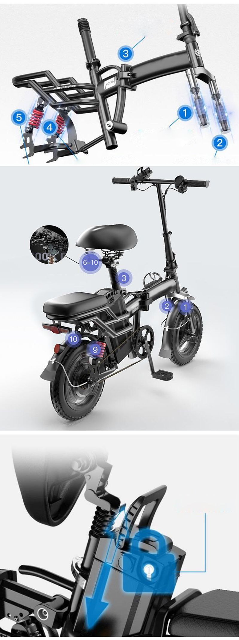 with 2 Battery Display Car Rack Cheap Tricycle 3 Wheel Electric Bike