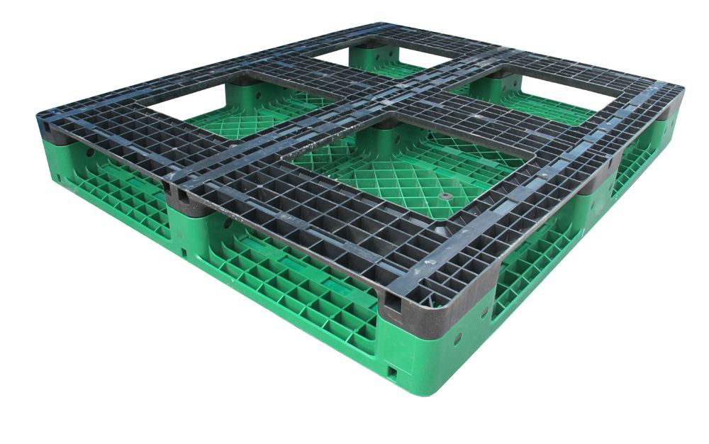 1100-1100 6 Runners Bottom Grid Surface Made From HDPE or PP Virgin Material Inside 8-10PCS Steel Tube Stackable Plastic Pallet