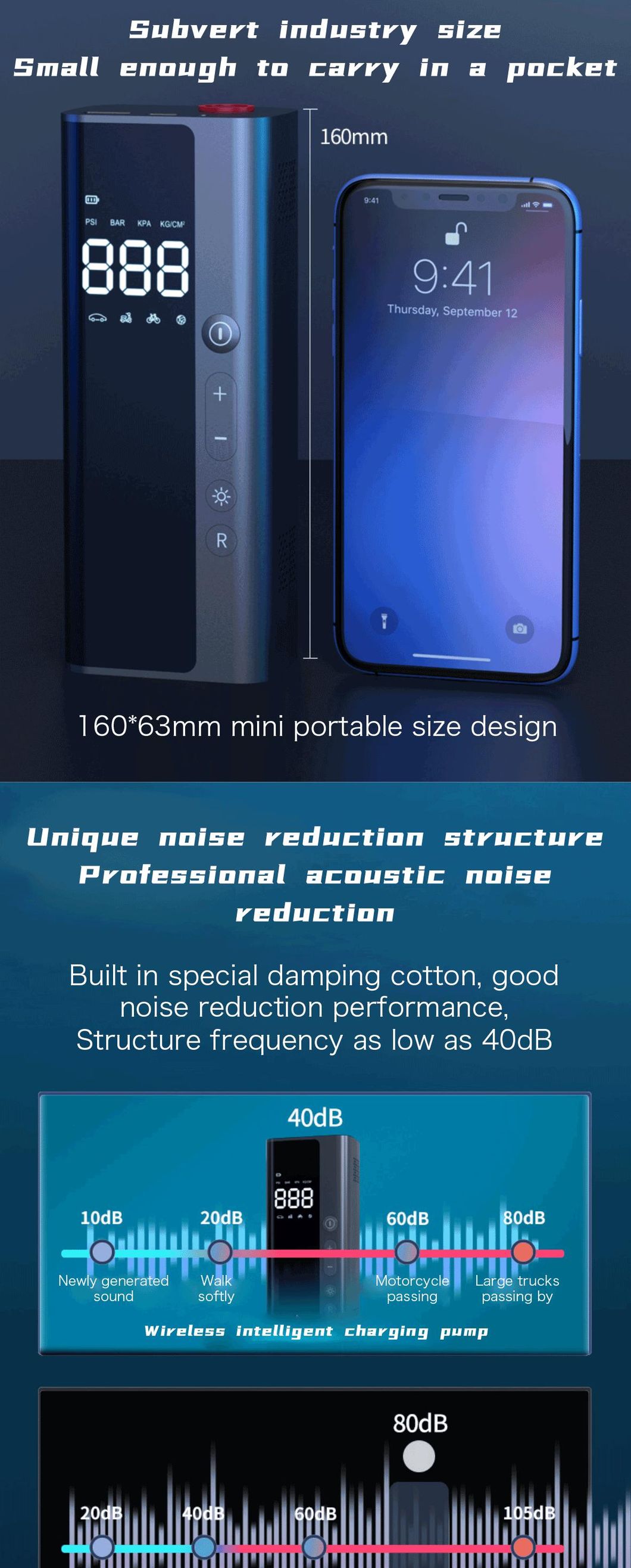 Tire Inflation Portable Battery Small Size Intelligent Wireless Charging Pump