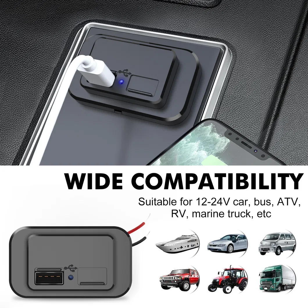Cross Border Car Charger 5V4.8A Flat Plate Dual USB Modified Car Automatic Closing Dust Cover