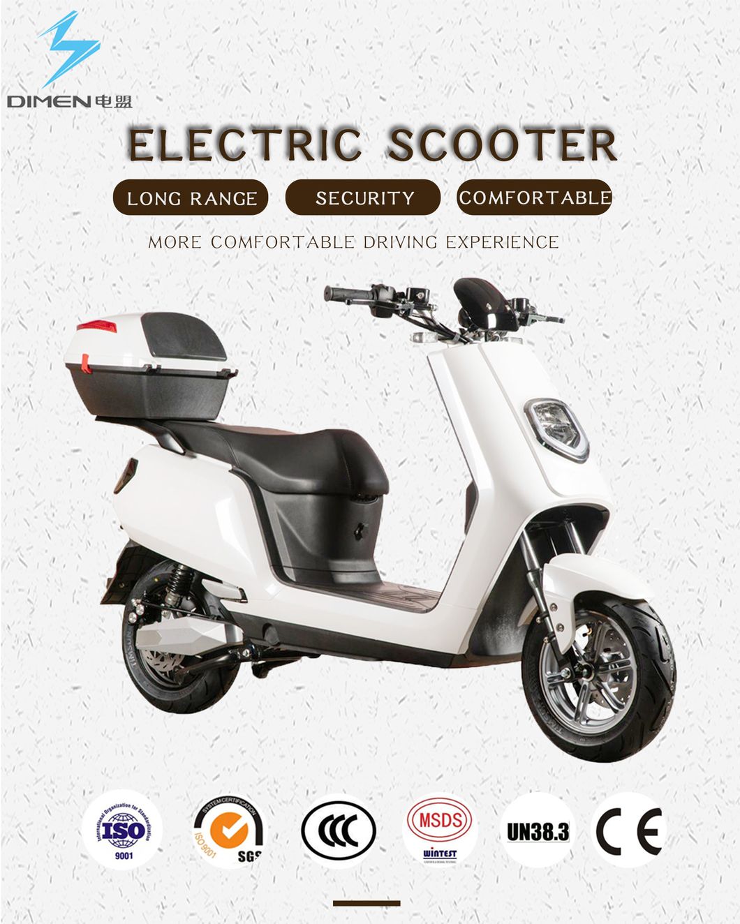 EEC Two Wheel High Speed Electric Scooter Electric Bike Motorcycle with Back Box
