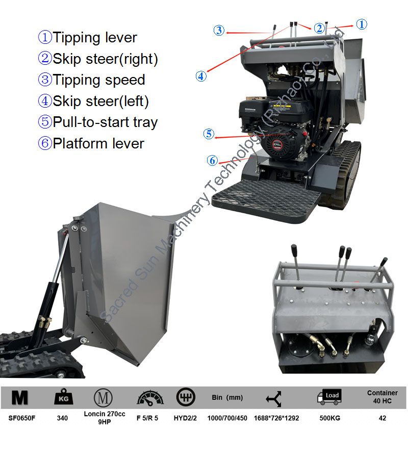 CE Approved 9HP 270cc Gasoline Petrol Crawler Barrow /Mini Dumper