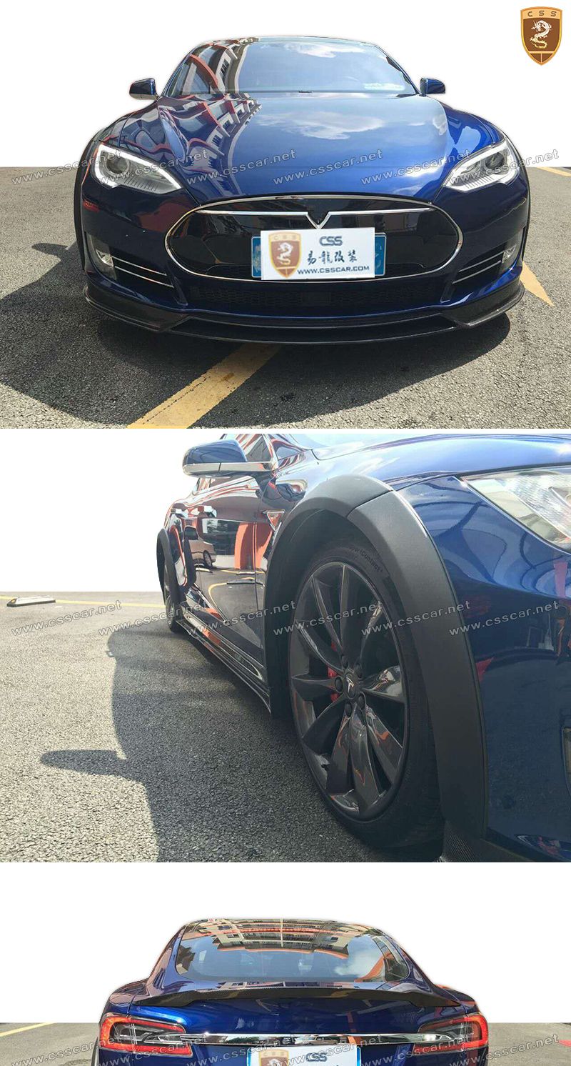 2014-2015 Revozport Style Carbon Fiber Front Lip Rear Spoiler Car Small Body Kit for Tesla Model S